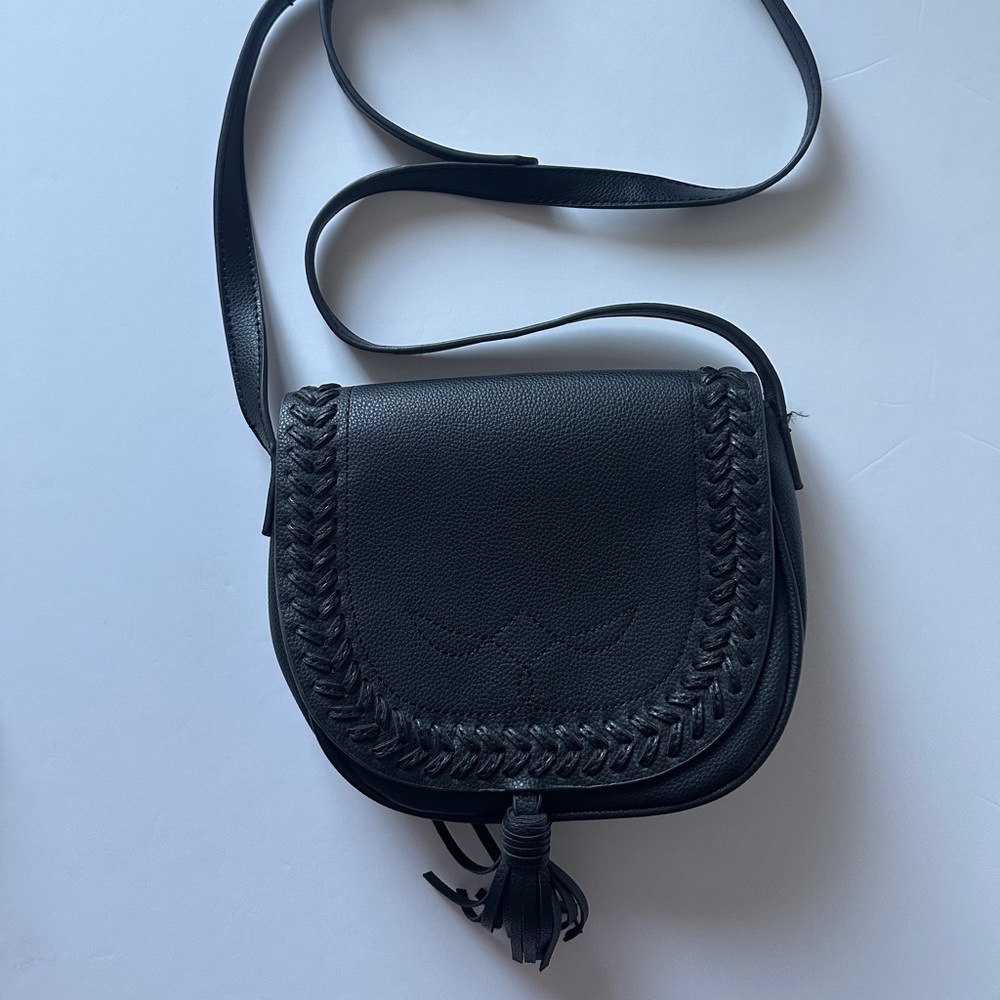 Boho Black PU Leather Crossbody Bag